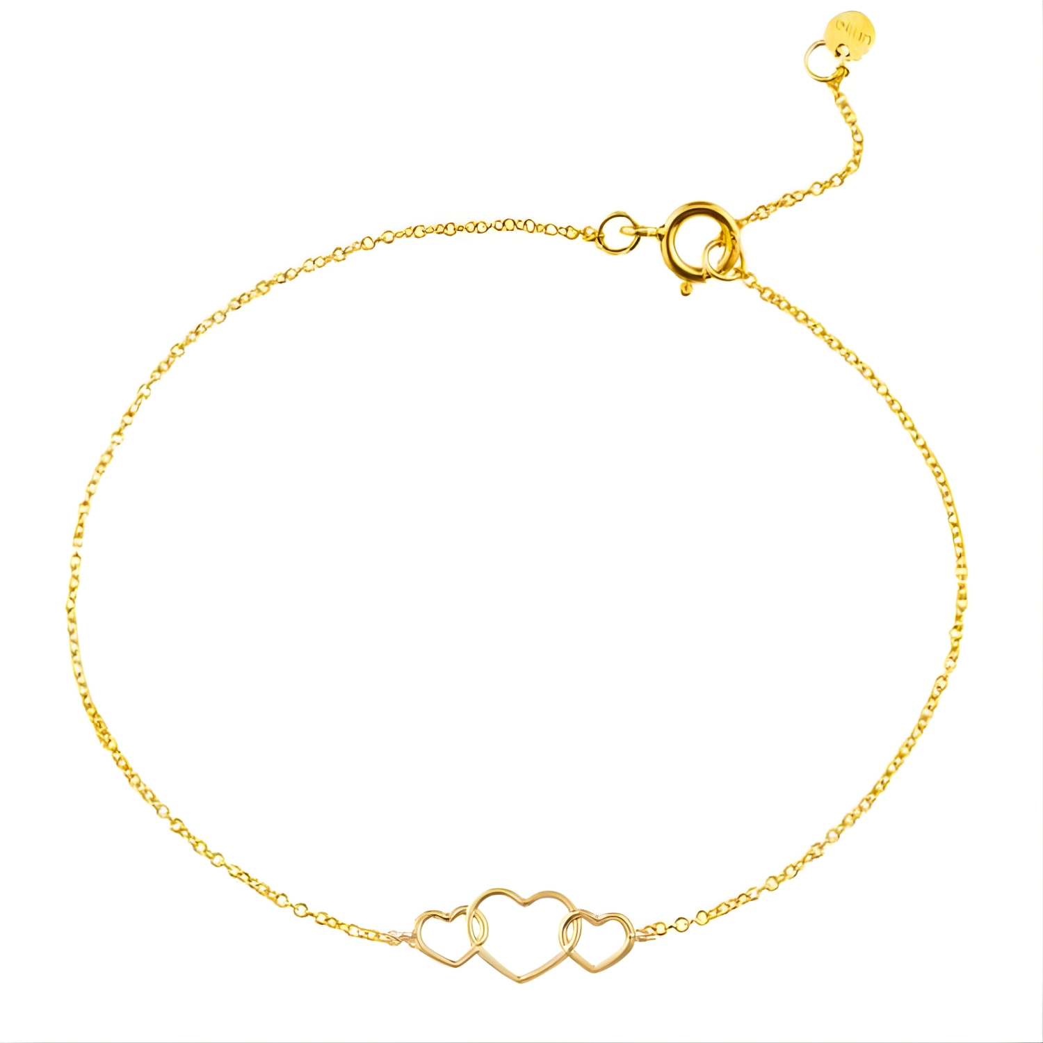 K14 GOLD BRACELET WITH 3 HEARTS