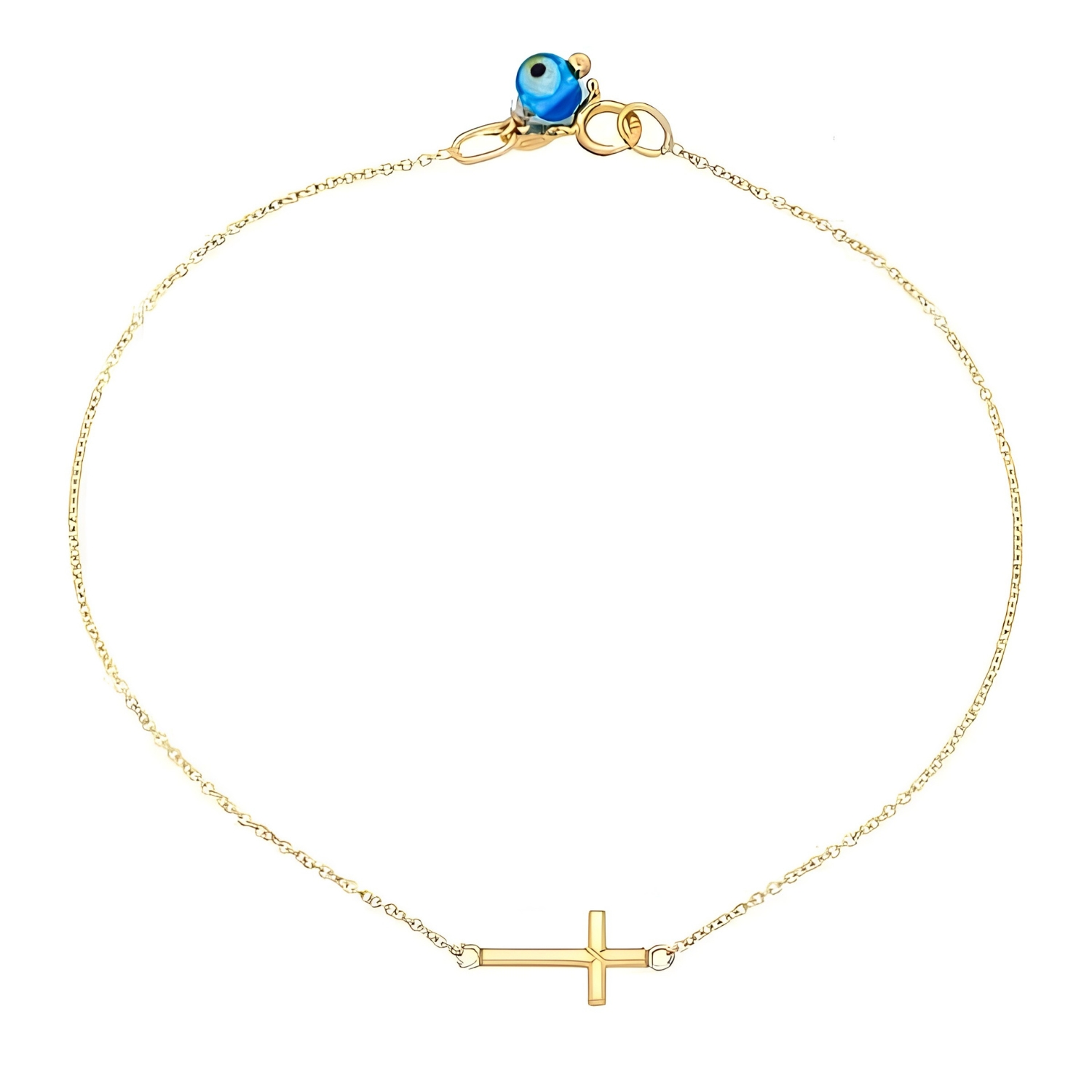GOLD BRACELET WITH CROSS AND ΕVIL EYE