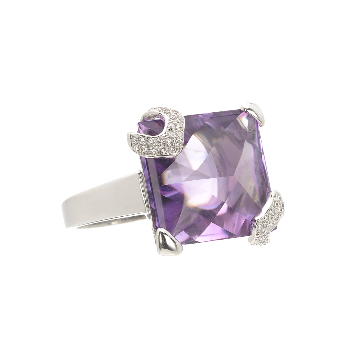 WHITE GOLD RING K18 WITH AMETHYST AND DIAMONDS
