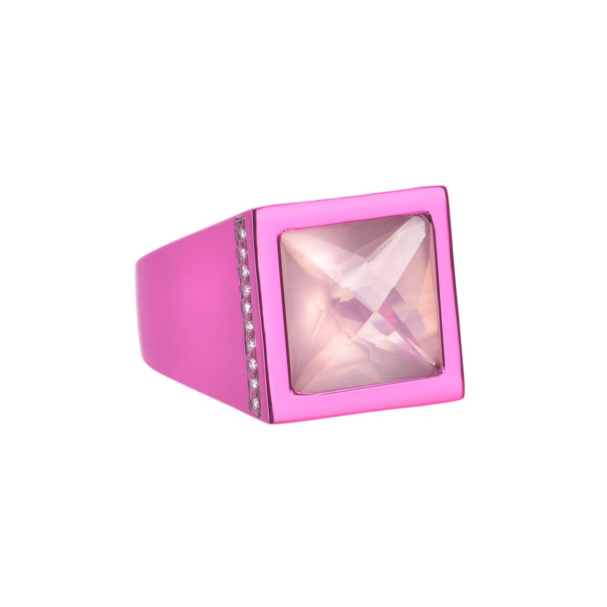 DIAMOND RING WITH ROSE QUARTZ K18 GOLD