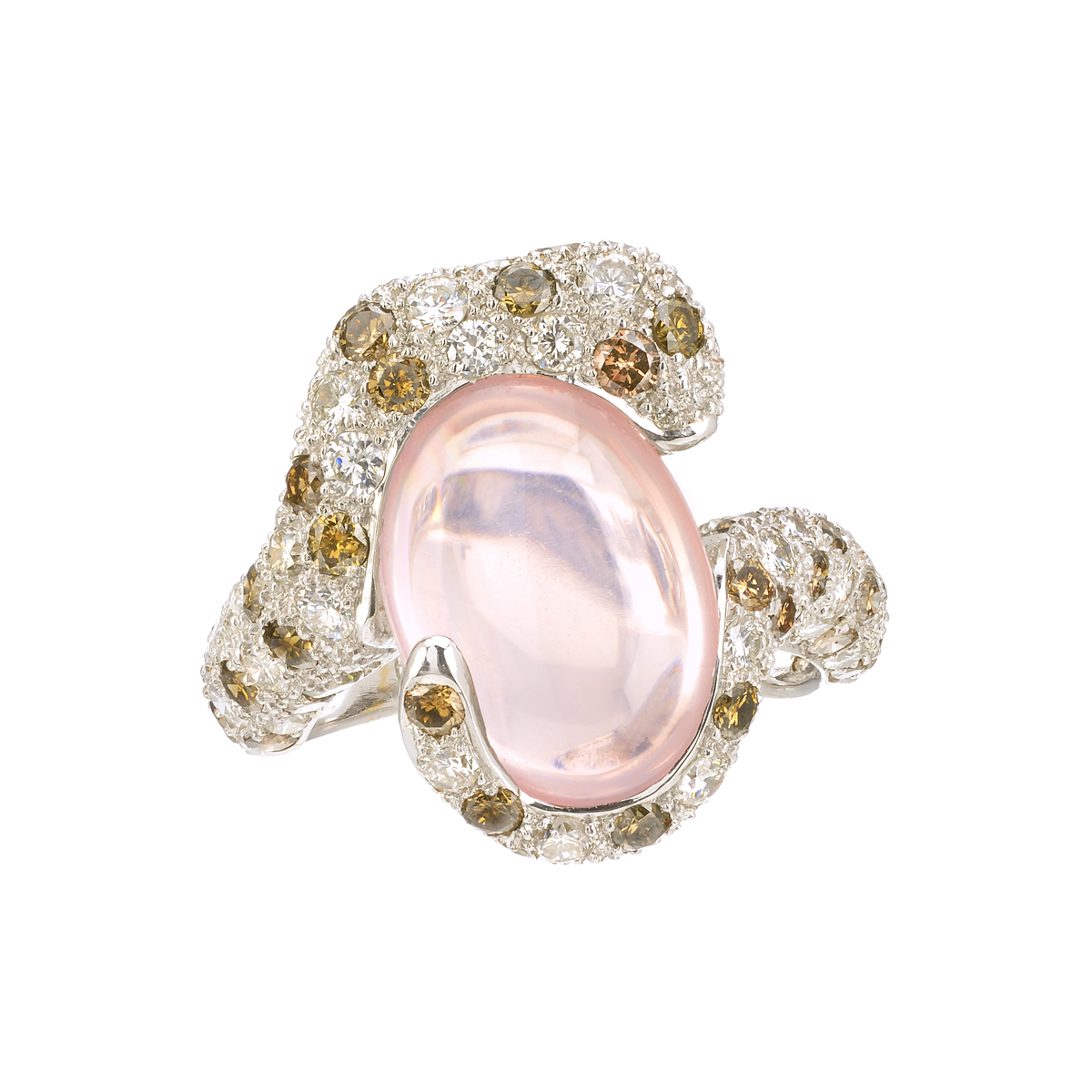K18 WHITE GOLD DIAMOND RING WITH PINK QUARTZ