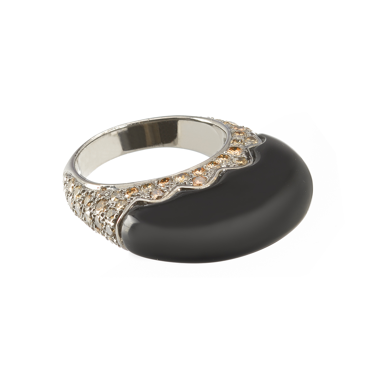 Κ18 BLACKENED GOLD BROWN DIAMOND RING WITH ONYX