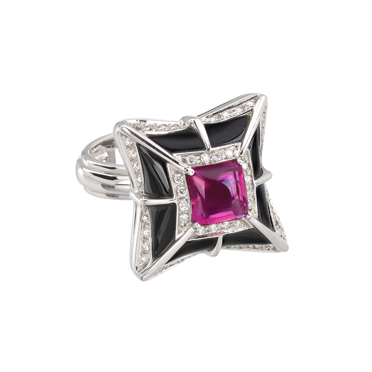 DIAMOND RING WITH SEMI-PRECIOUS STONES 18K WHITE GOLD
