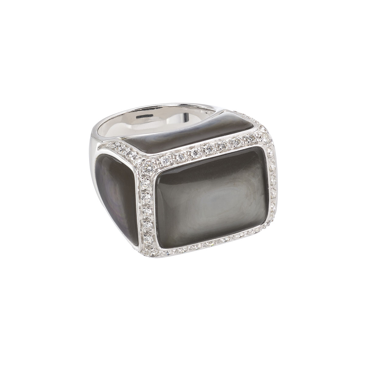 DIAMOND RING WITH SEMI-PRECIOUS STONE 18K WHITE GOLD