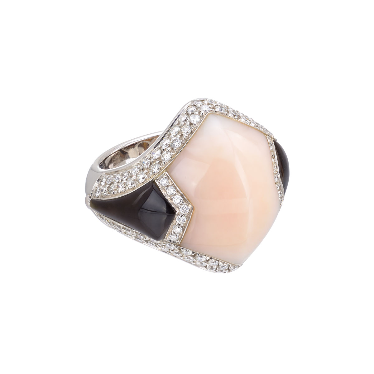 DIAMOND RING WITH SEMI-PRECIOUS STONES 18K WHITE GOLD