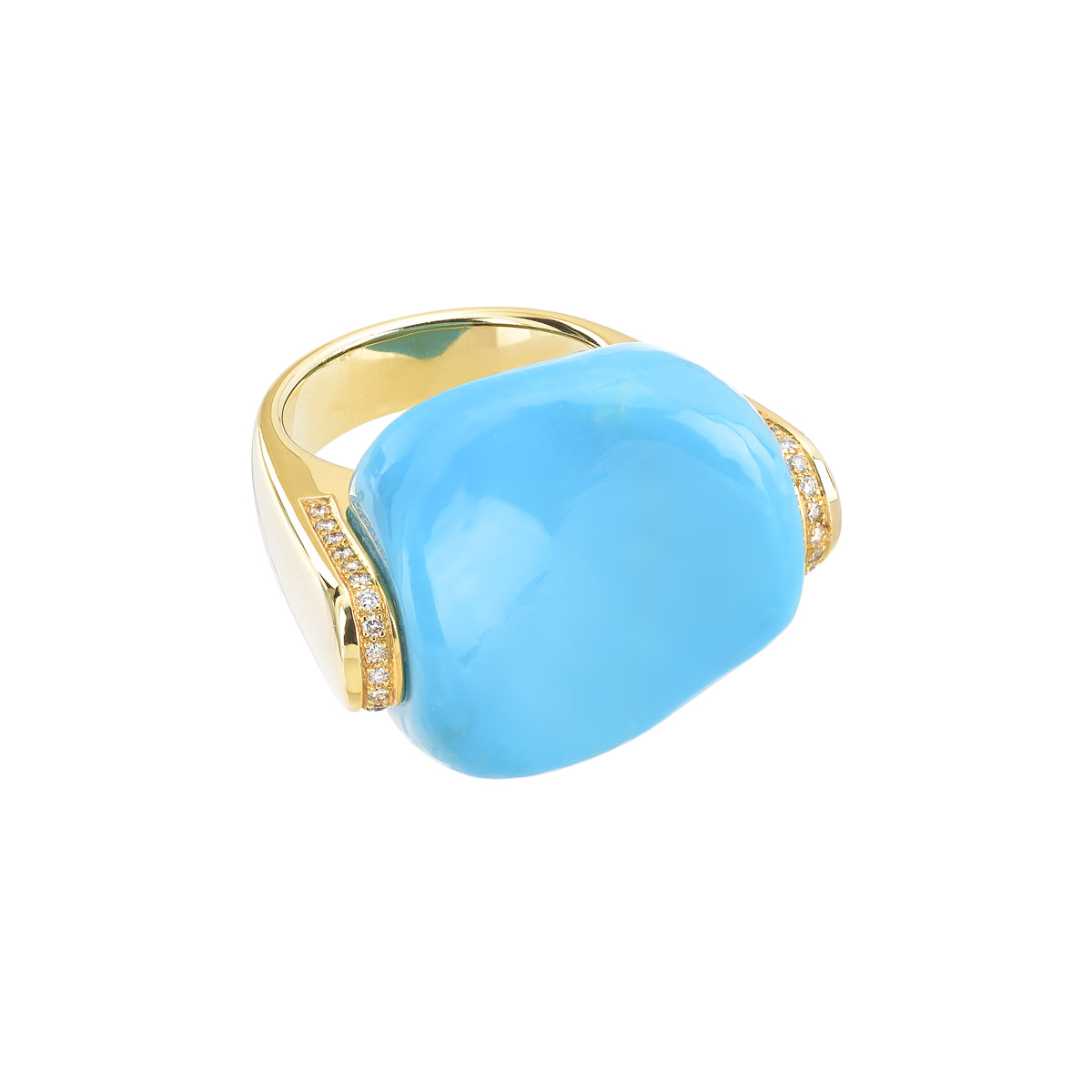 DIAMOND RING WITH TURQUOISE 18K YELLOW GOLD