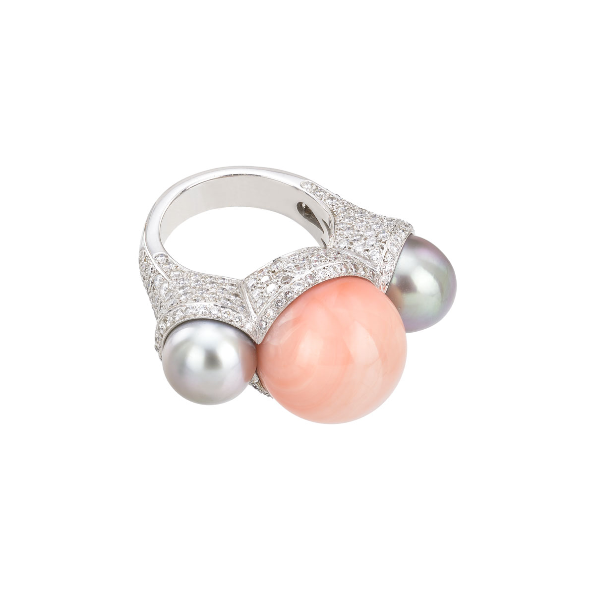 DIAMOND RING WITH SEMI-PRECIOUS STONES 18K WHITE GOLD