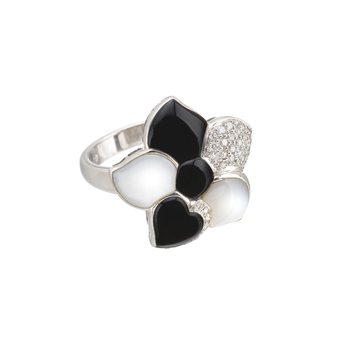 DIAMOND RING WITH SEMI-PRECIOUS STONES K18 WHITE GOLD