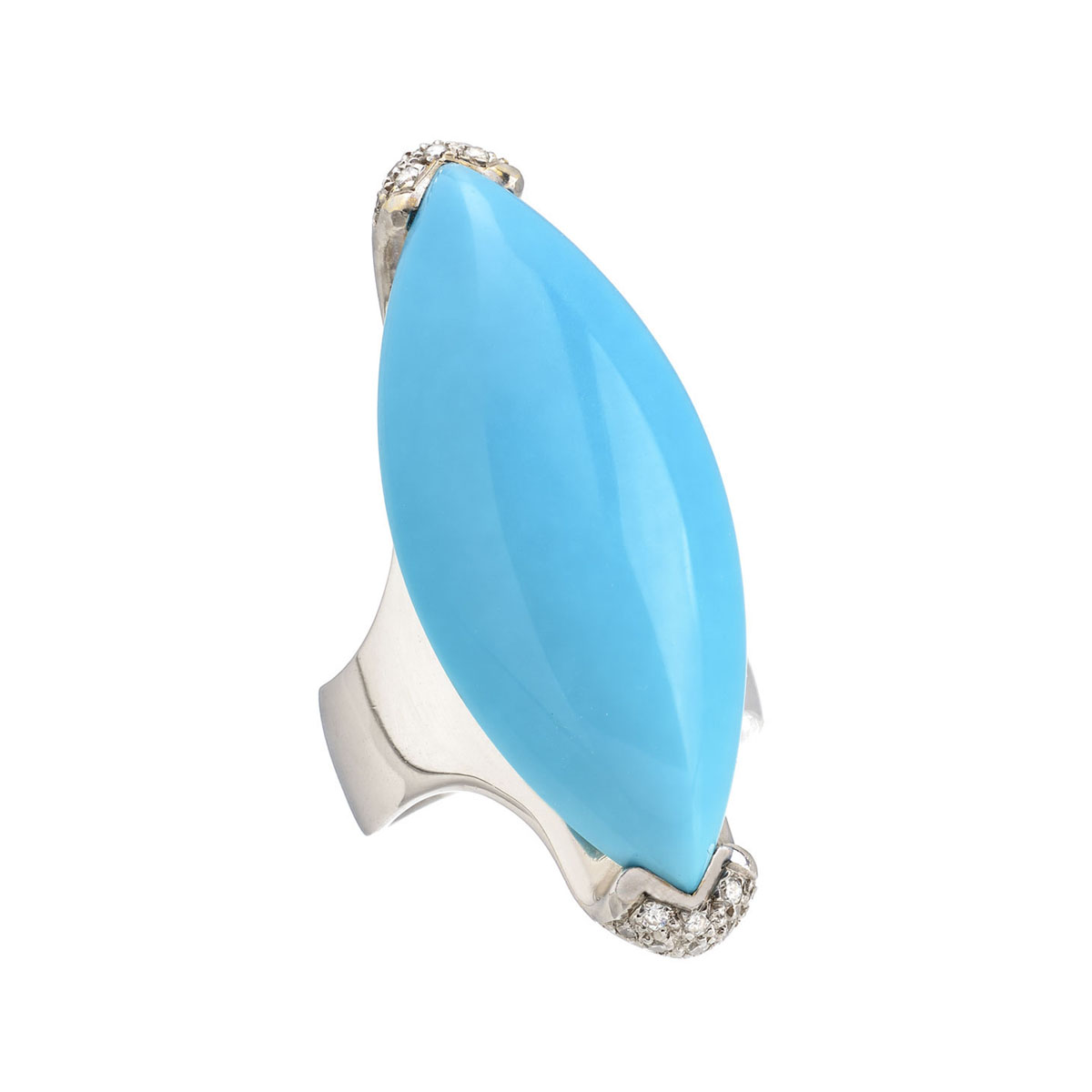 DIAMOND RING WITH SEMI-PRECIOUS STONE K18 WHITE GOLD