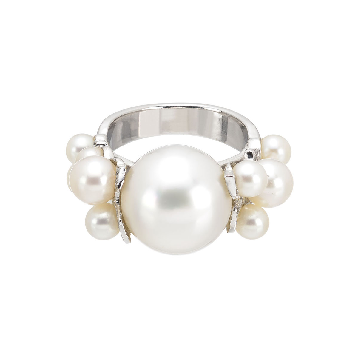 DIAMOND RING WITH PEARLS K18 WHITE GOLD