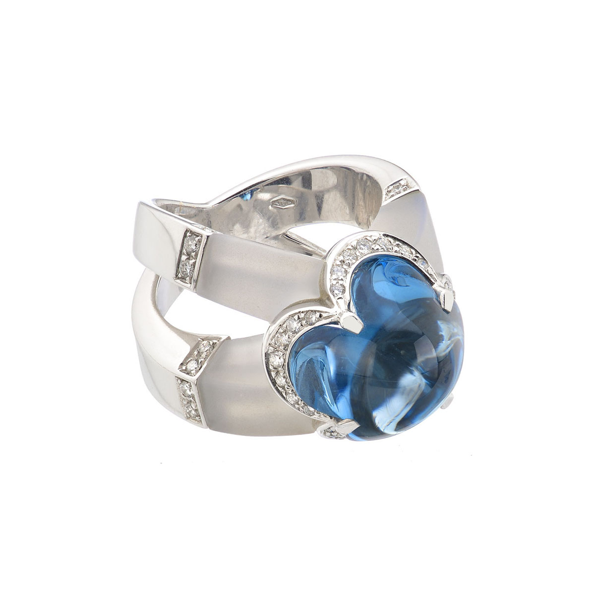 DIAMOND RING WITH SEMI-PRECIOUS STONES K18 WHITE GOLD