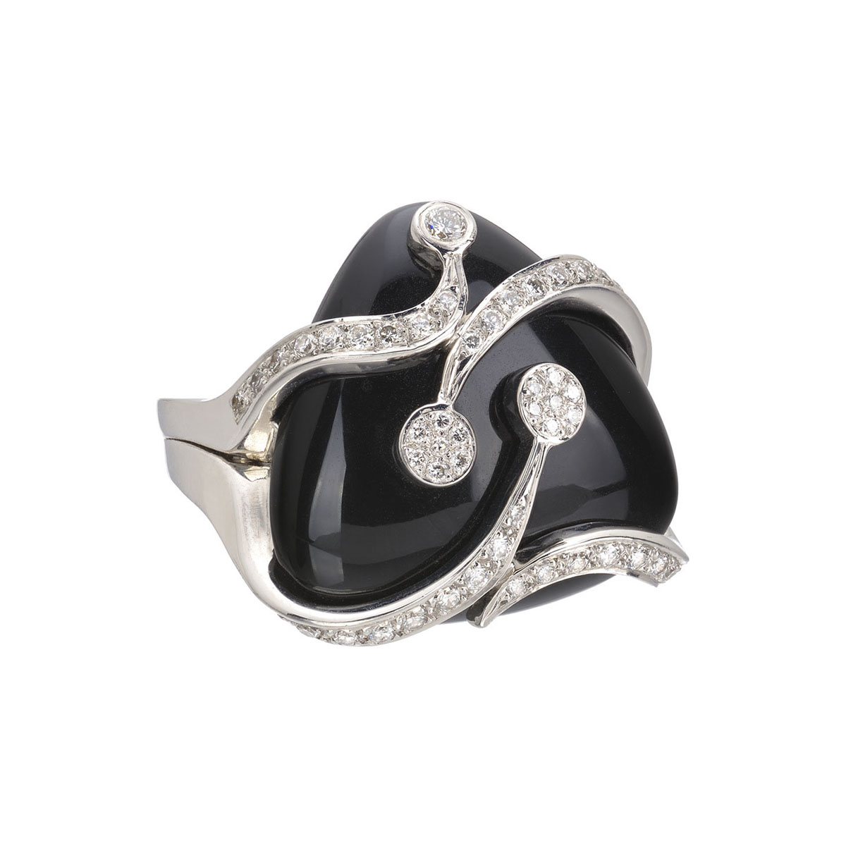 DIAMOND RING WITH SEMI-PRECIOUS STONE K18 WHITE GOLD
