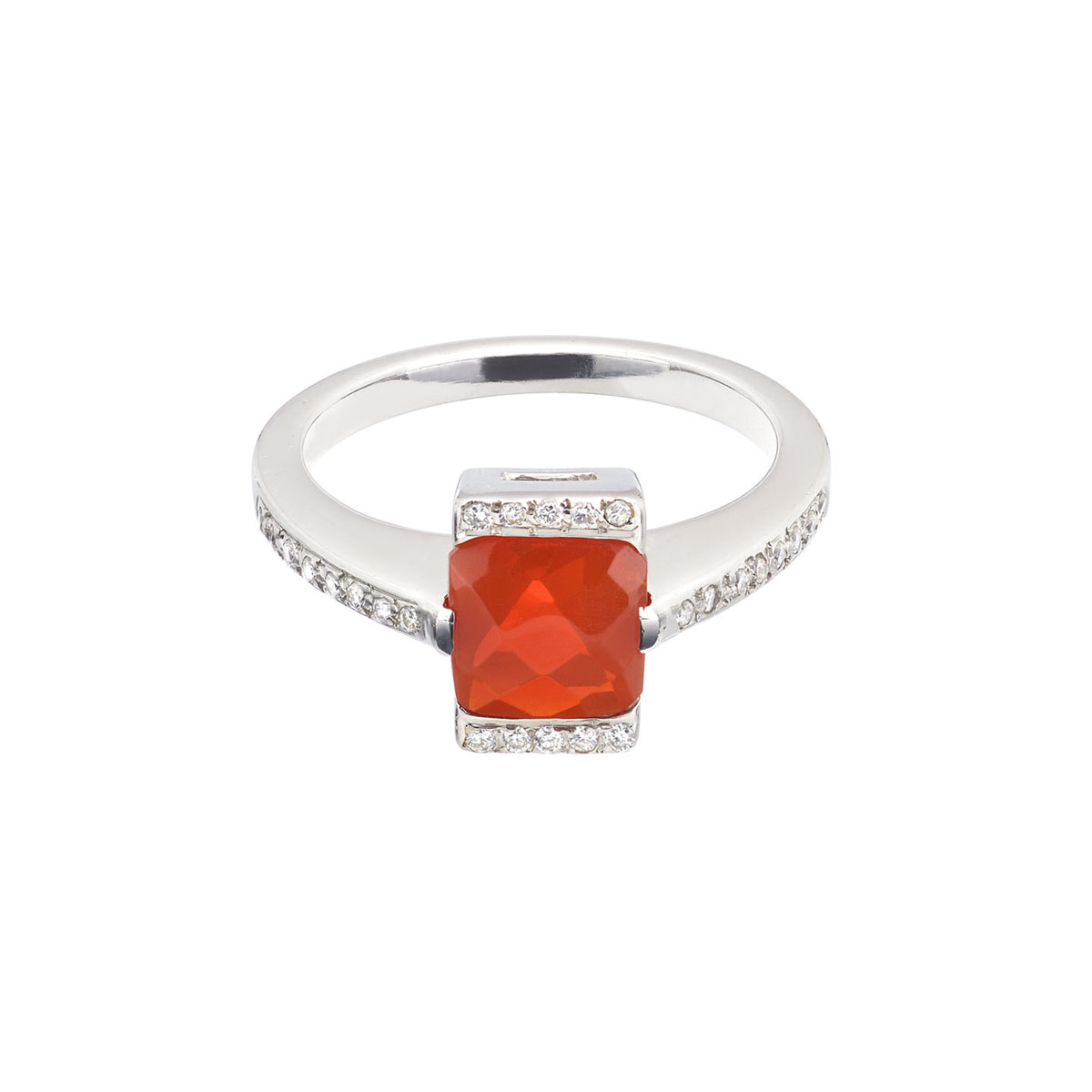 DIAMOND RING WITH SEMI-PRECIOUS STONE K18 WHITE GOLD