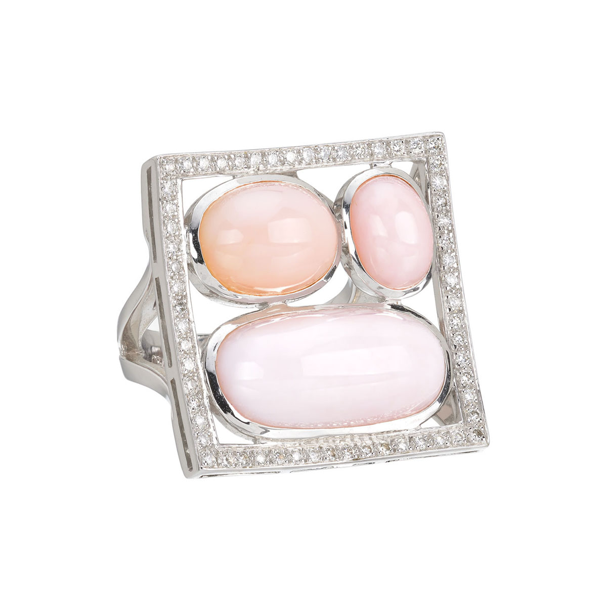 DIAMOND RING WITH SEMI-PRECIOUS STONES K18 WHITE GOLD