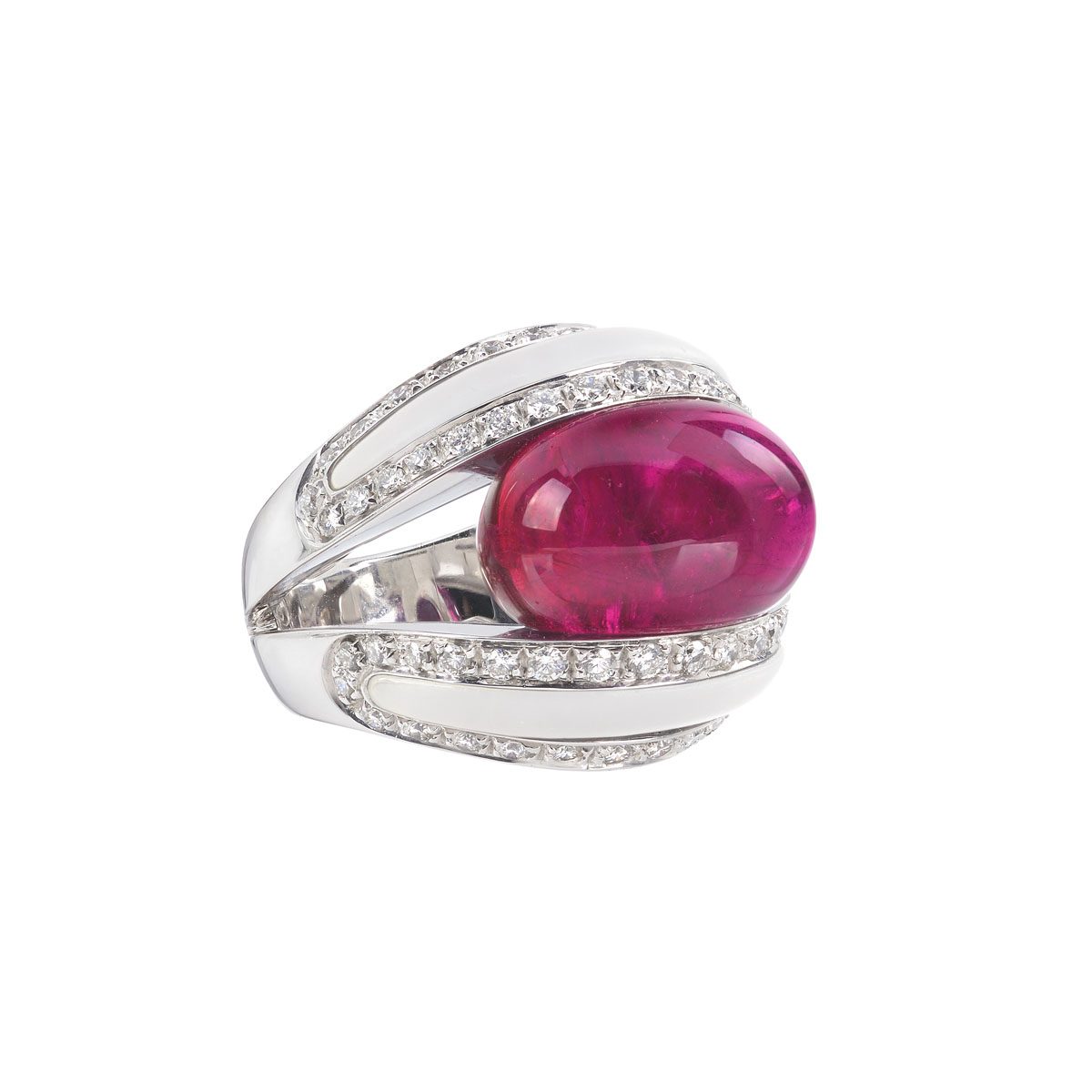 DIAMOND RING WITH SEMI-PRECIOUS STONES 18K WHITE GOLD