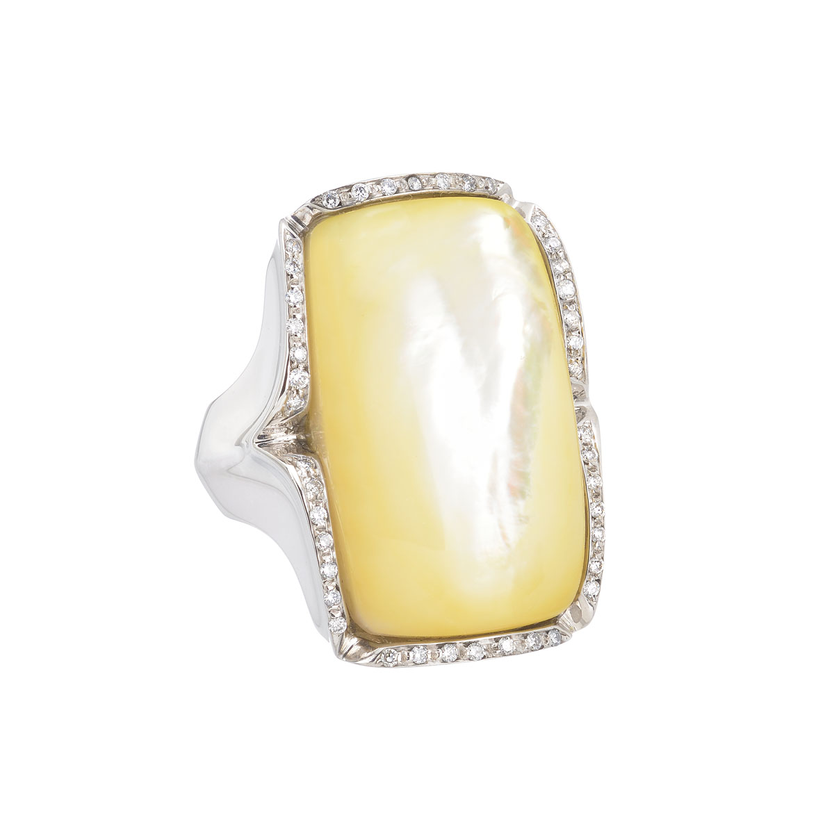 DIAMOND RING WITH SEMI-PRECIOUS STONE K18 WHITE GOLD
