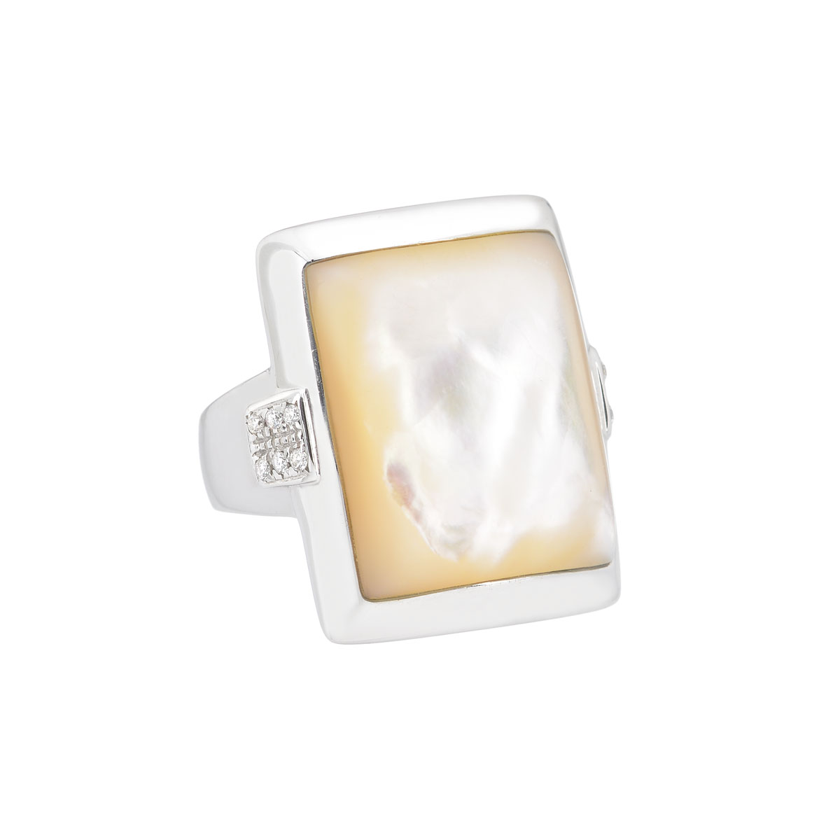 DIAMOND RING WITH SEMI-PRECIOUS STONE K18 WHITE GOLD