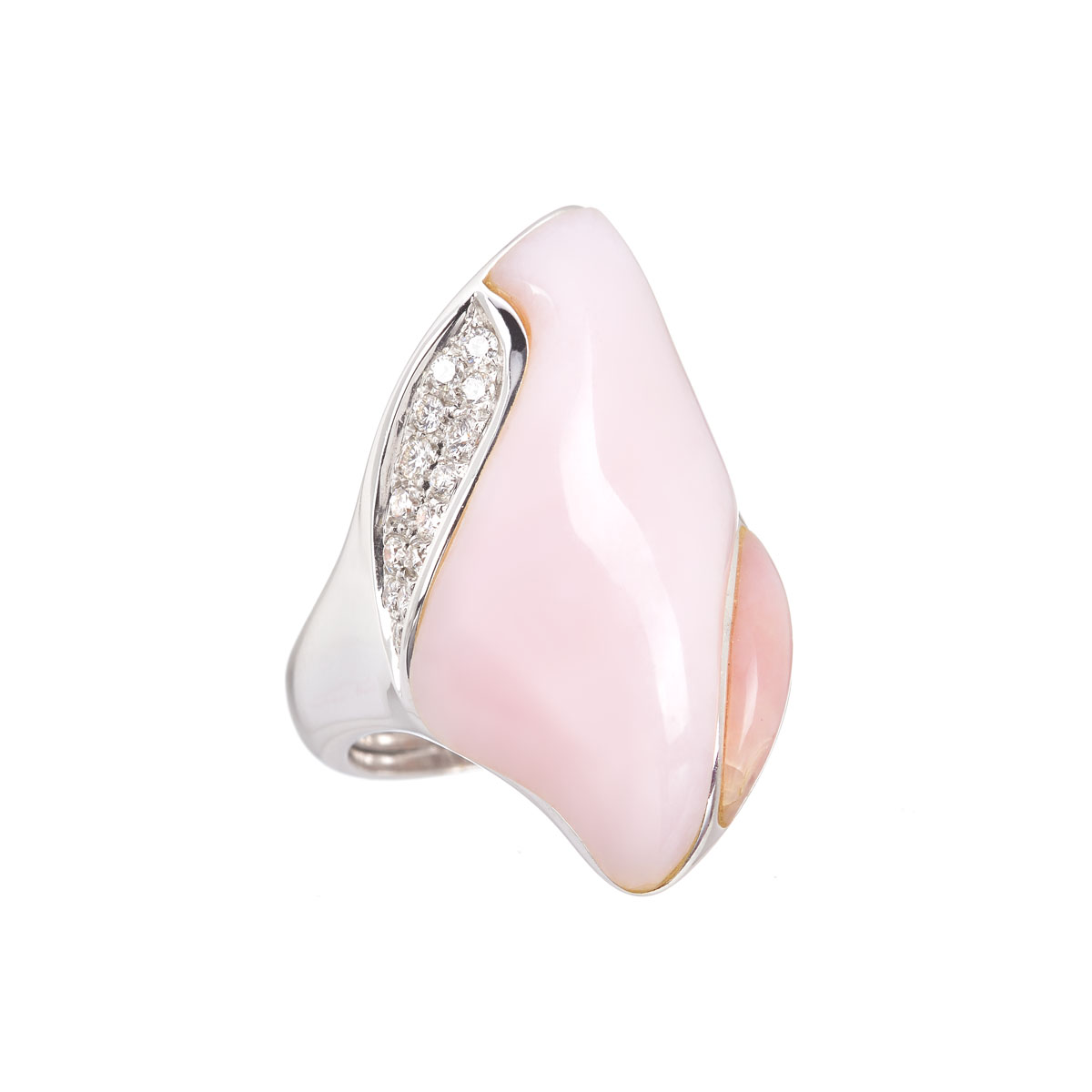 DIAMOND RING WITH SEMI-PRECIOUS STONE K18 WHITE GOLD