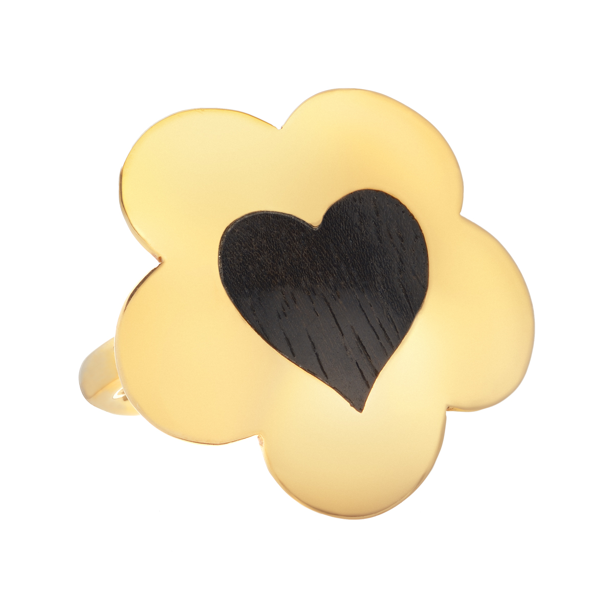 K18 YELLOW GOLD HEART RING WITH EBONY