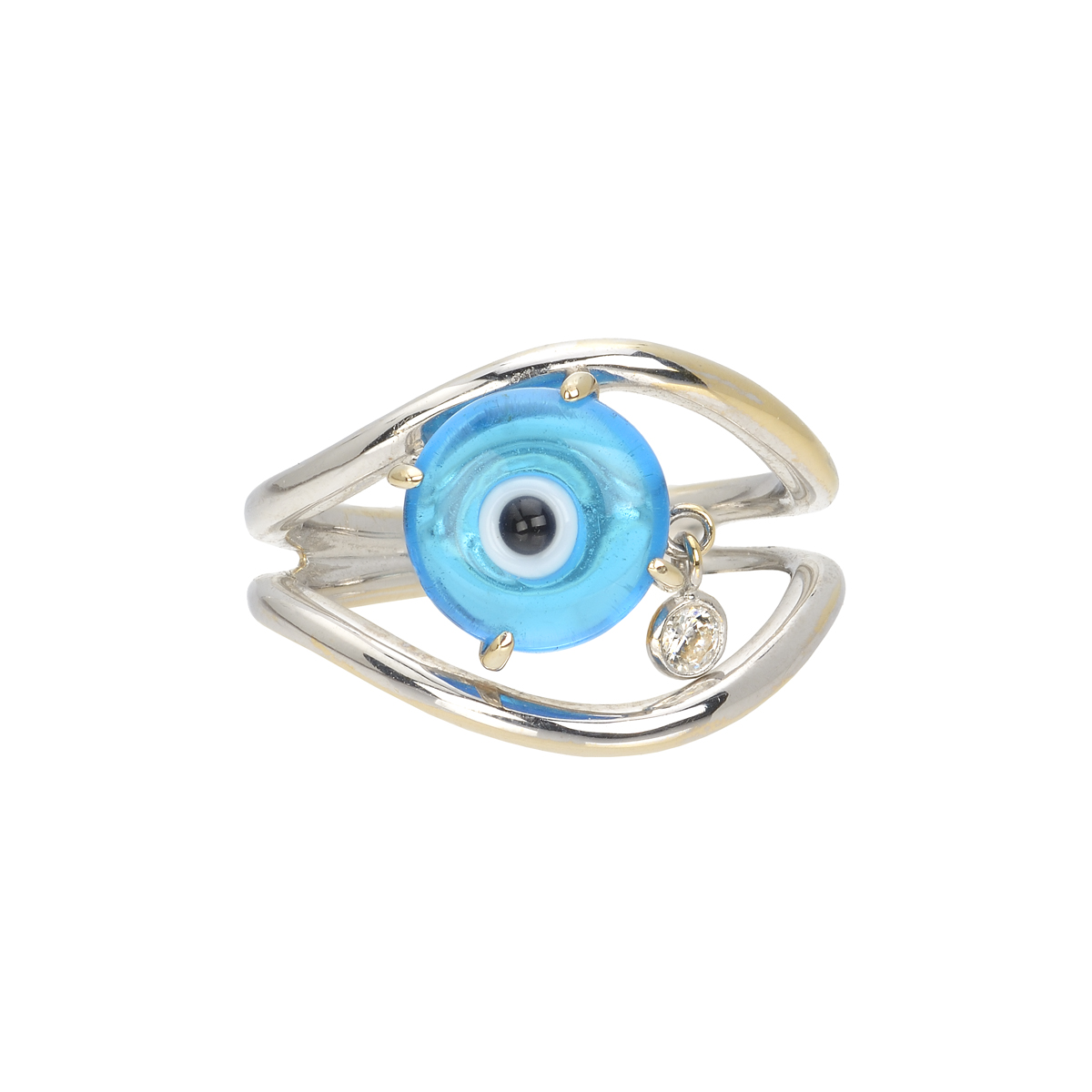 WHITE GOLD RING WITH EYE AND DIAMONDS