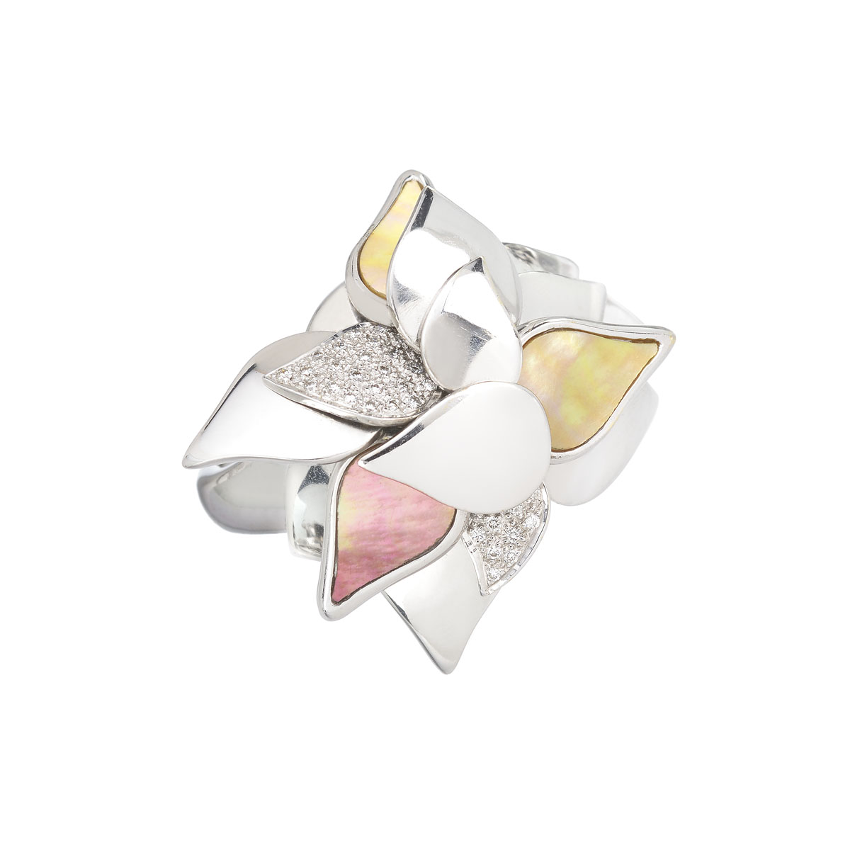 DIAMOND RING WITH SEMI-PRECIOUS STONES K18 WHITE GOLD