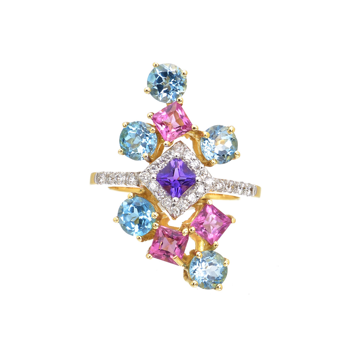 DIAMOND RING WITH SEMI-PRECIOUS STONES K18 YELLOW GOLD