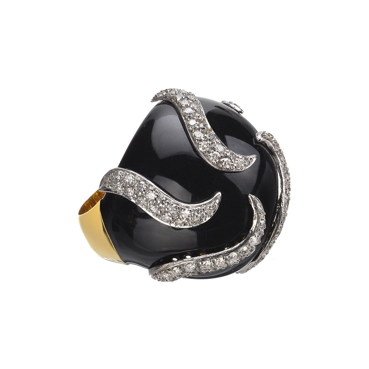 DIAMOND RING WITH ENAMEL K18 YELLOW GOLD
