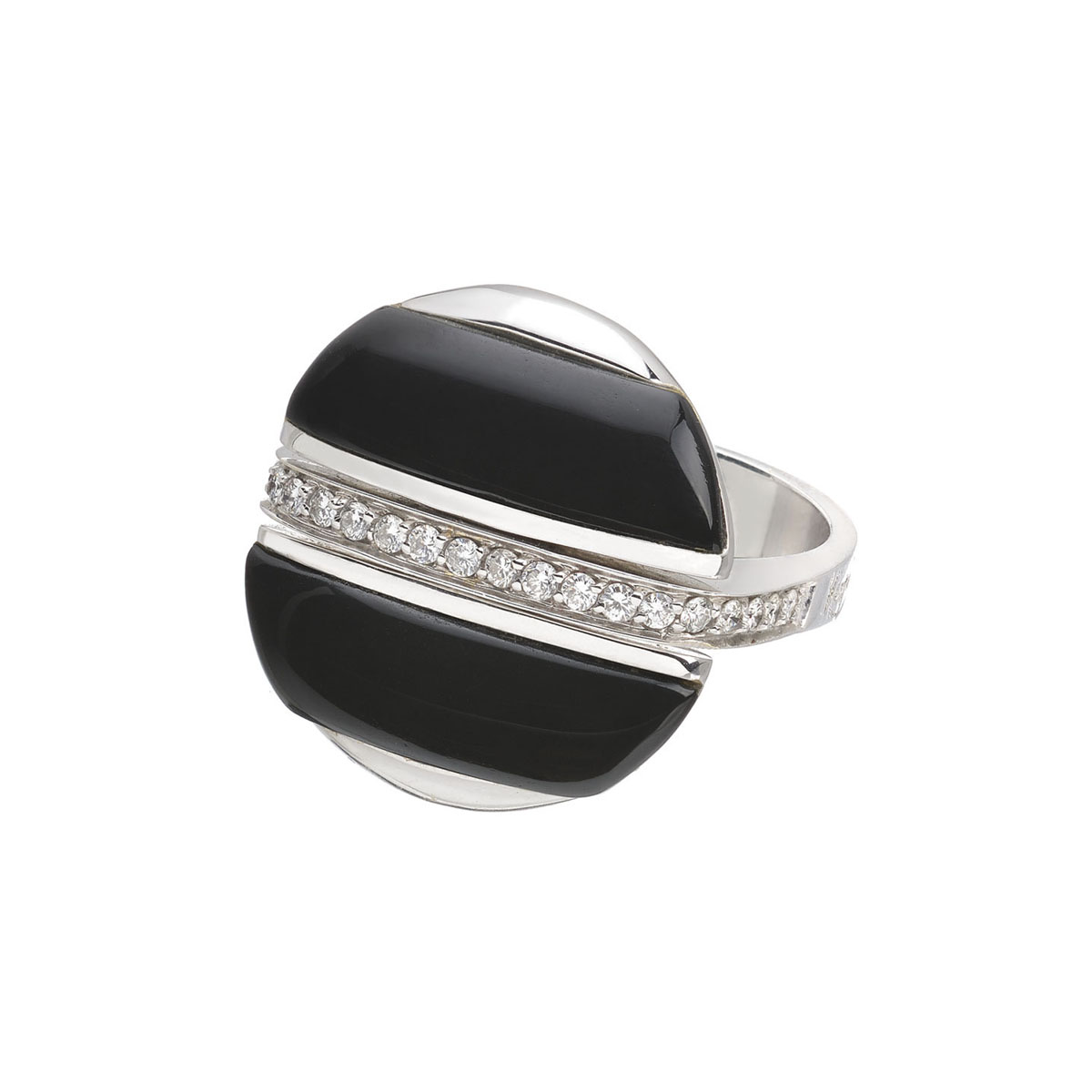 TWO-SIDED DIAMOND RING WITH ONYX K18 WHITE GOLD