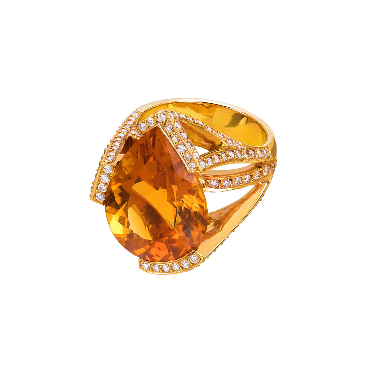DIAMOND RING WITH CITRINE K18 ROSE GOLD