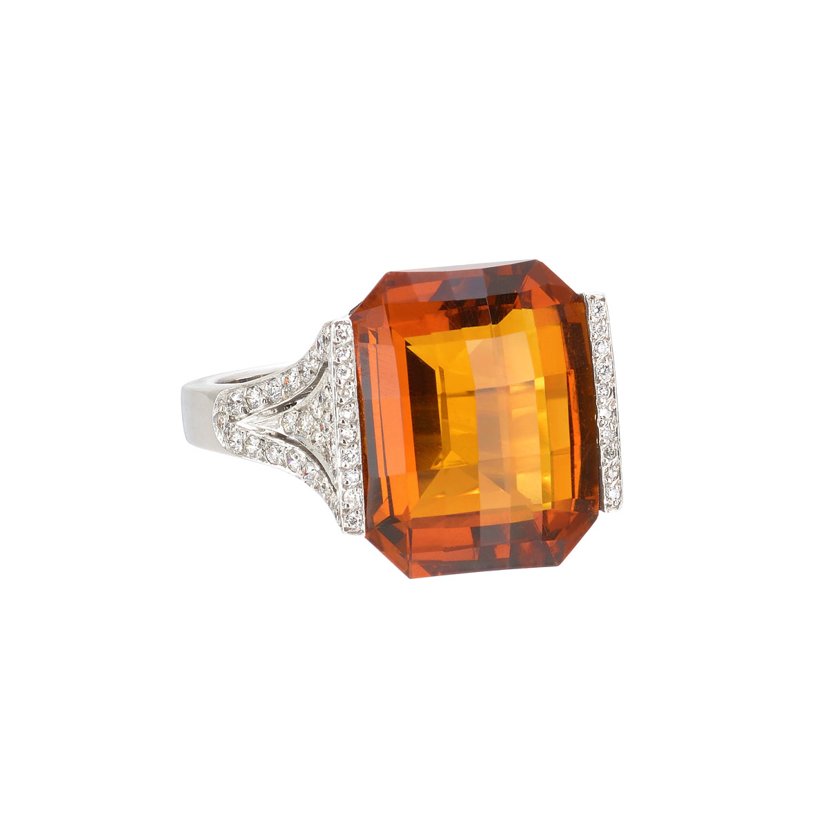 DIAMOND RING WITH SEMI-PRECIOUS STONE 18K WHITE GOLD