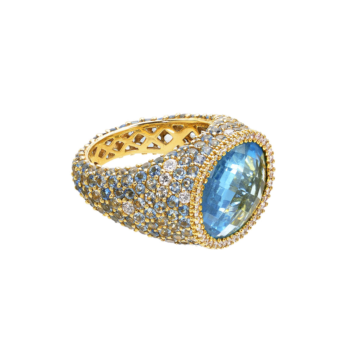 DIAMOND RING WITH SEMI-PRECIOUS STONES 18K YELLOW GOLD