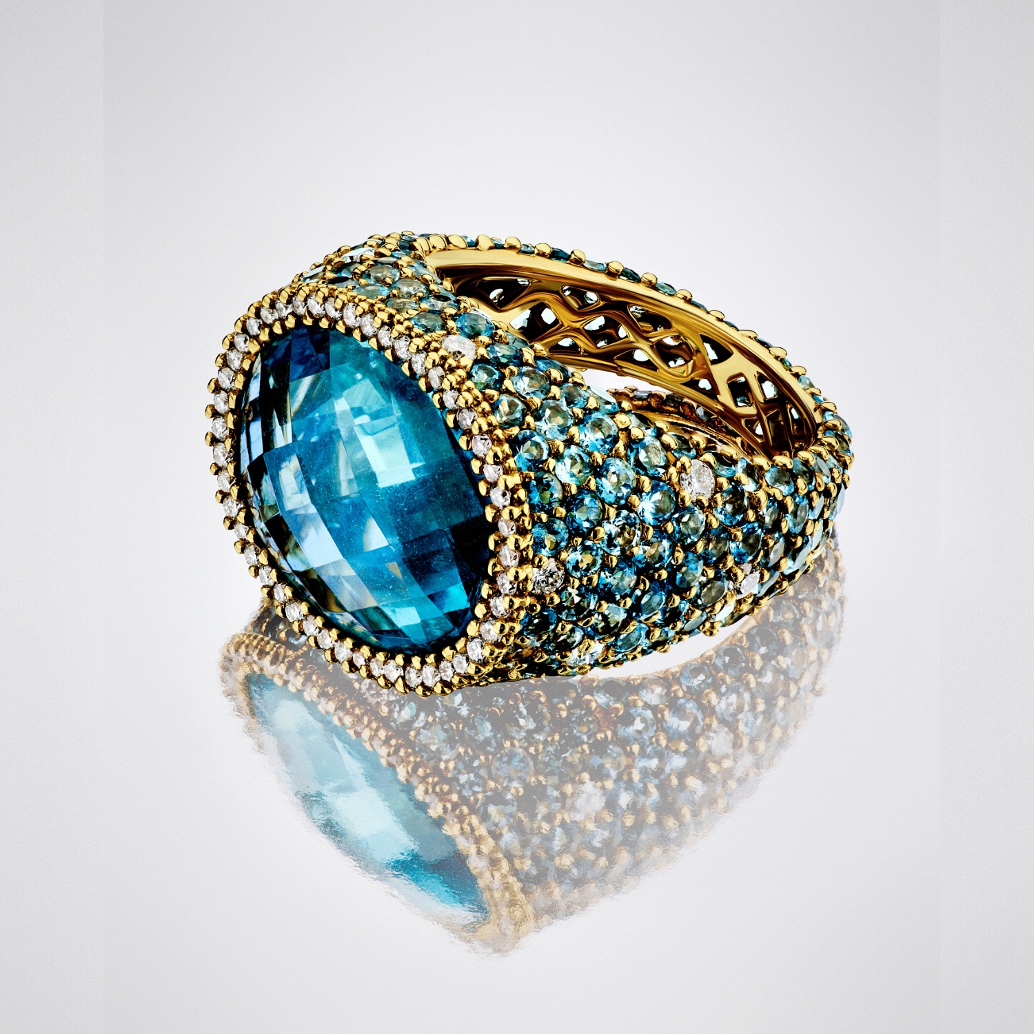 DIAMOND RING WITH SEMI-PRECIOUS STONES 18K YELLOW GOLD