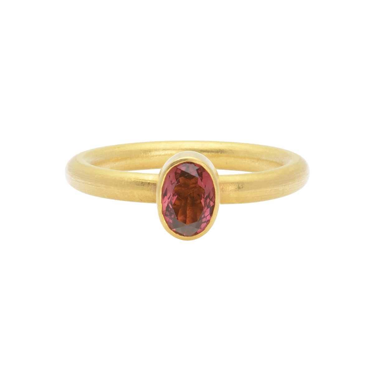 YELLOW GOLD RING WITH PINK OVAL TOURMALINE