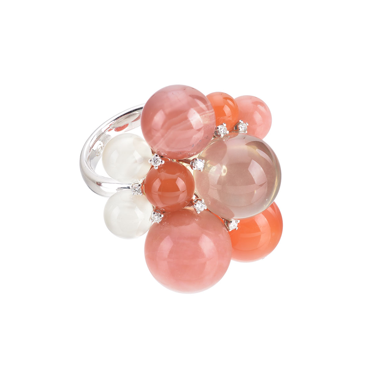 DIAMOND RING WITH SEMI-PRECIOUS STONES 18K WHITE GOLD