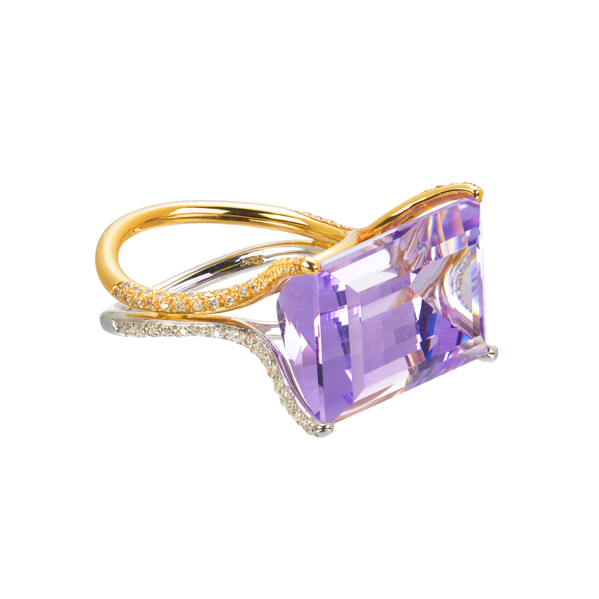 DIAMOND RING WITH AMETHYST K18 WHITE & ROSE GOLD