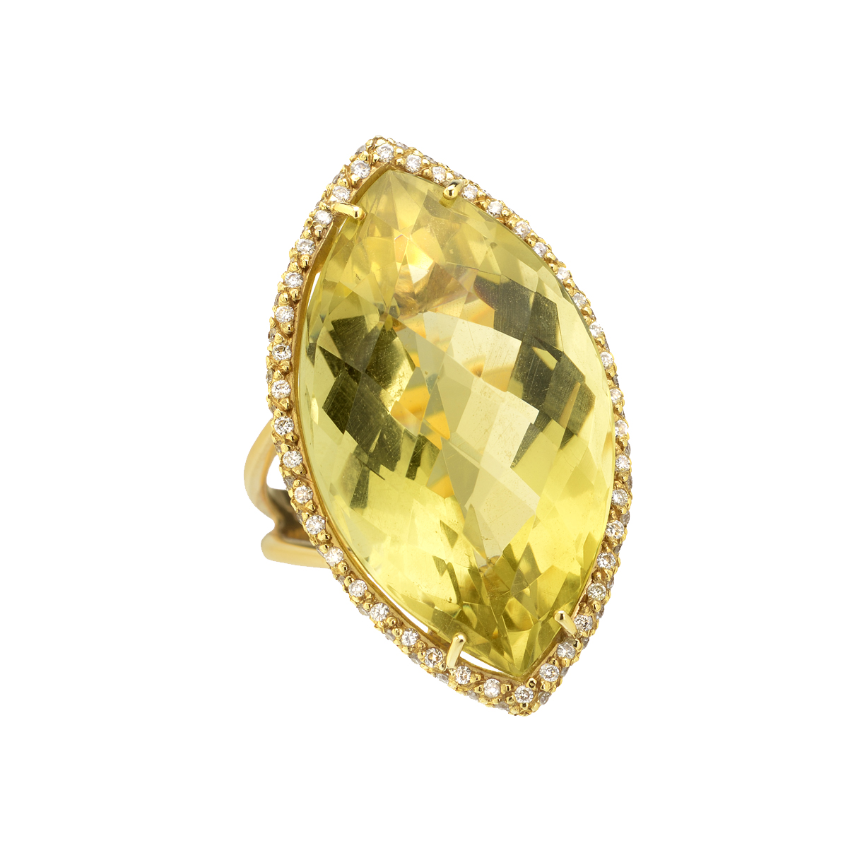 GOLD RING K18 WITH DIAMONDS AND LEMON QUARTZ