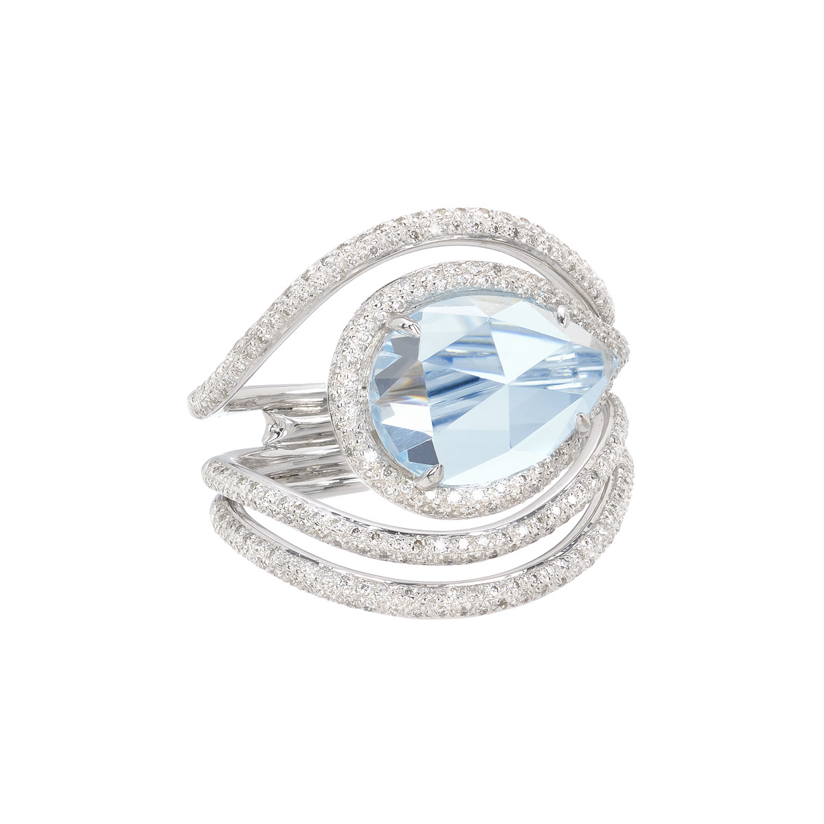 DIAMOND RING WITH SEMI-PRECIOUS STONE 18K WHITE GOLD