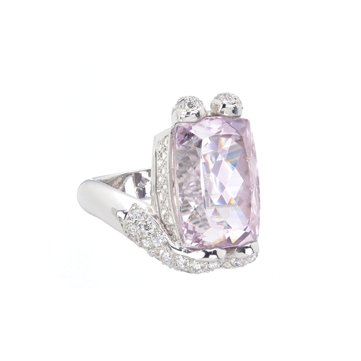 DIAMOND RING WITH SEMI-PRECIOUS STONE 18K WHITE GOLD