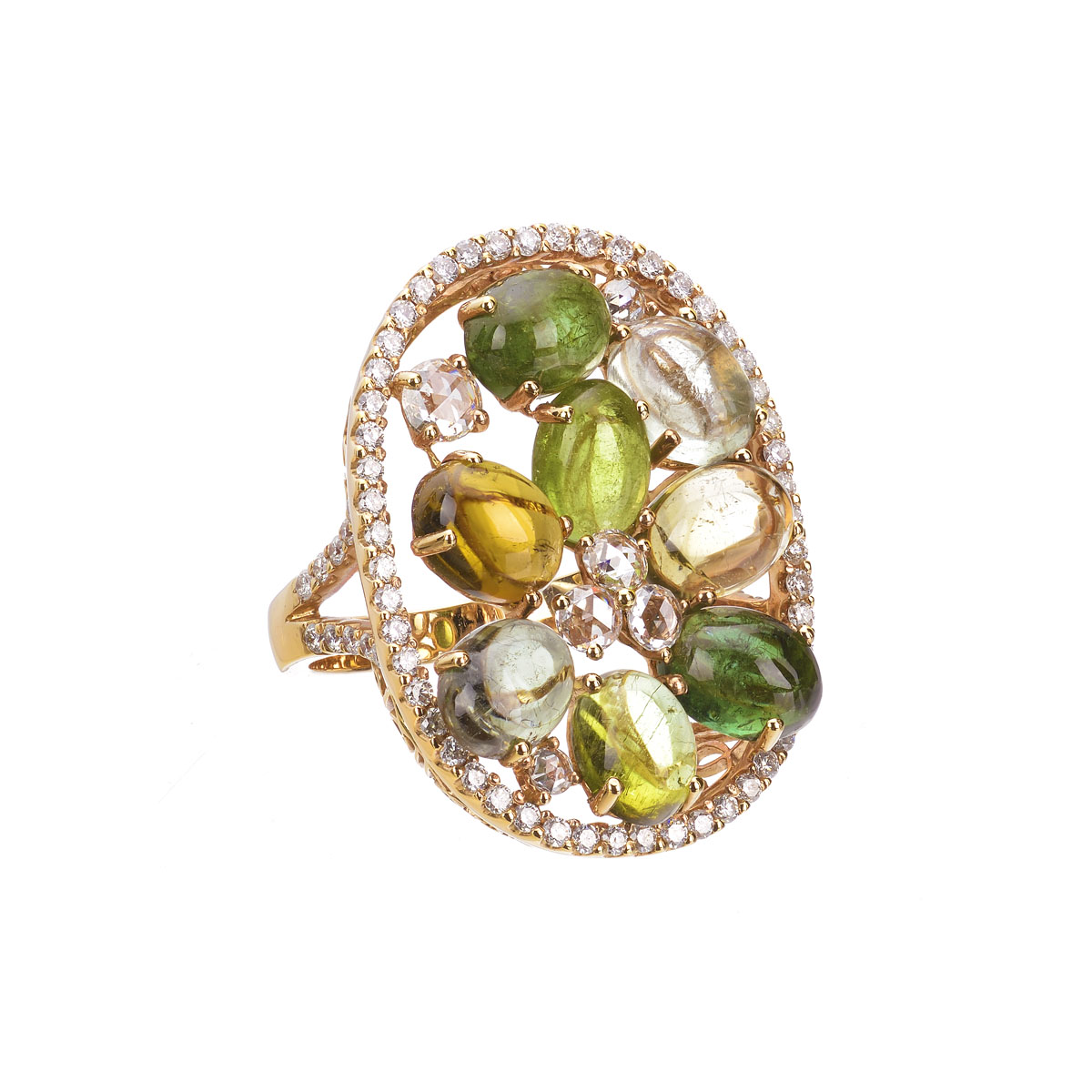 DIAMOND RING WITH SEMI-PRECIOUS STONES 18K ROSE GOLD