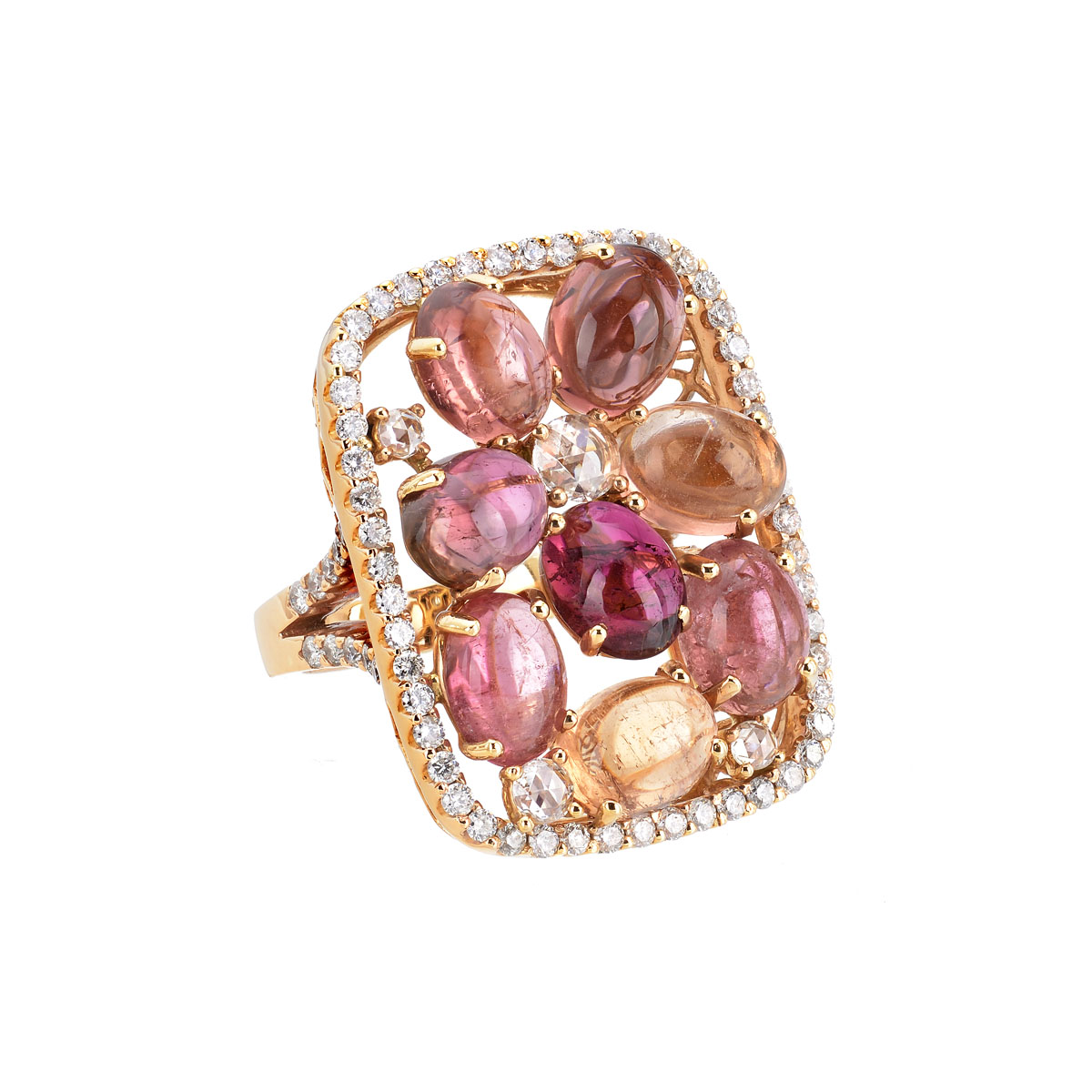DIAMOND RING WITH SEMI-PRECIOUS STONES 18K ROSE GOLD