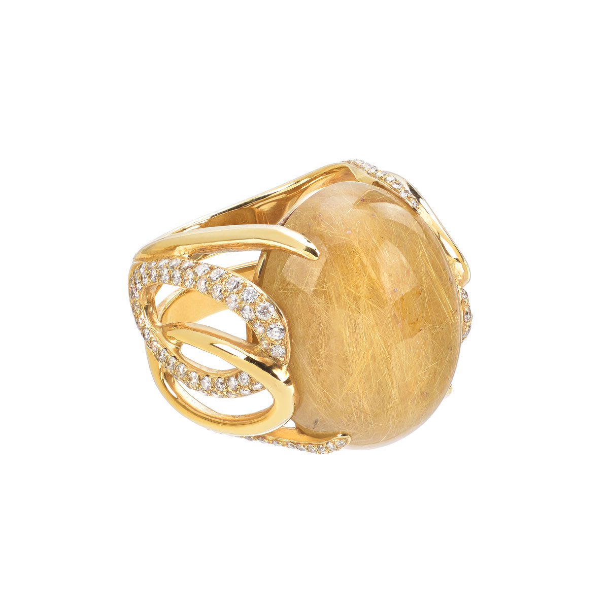 DIAMOND RING WITH SEMI-PRECIOUS STONE 18K YELLOW GOLD