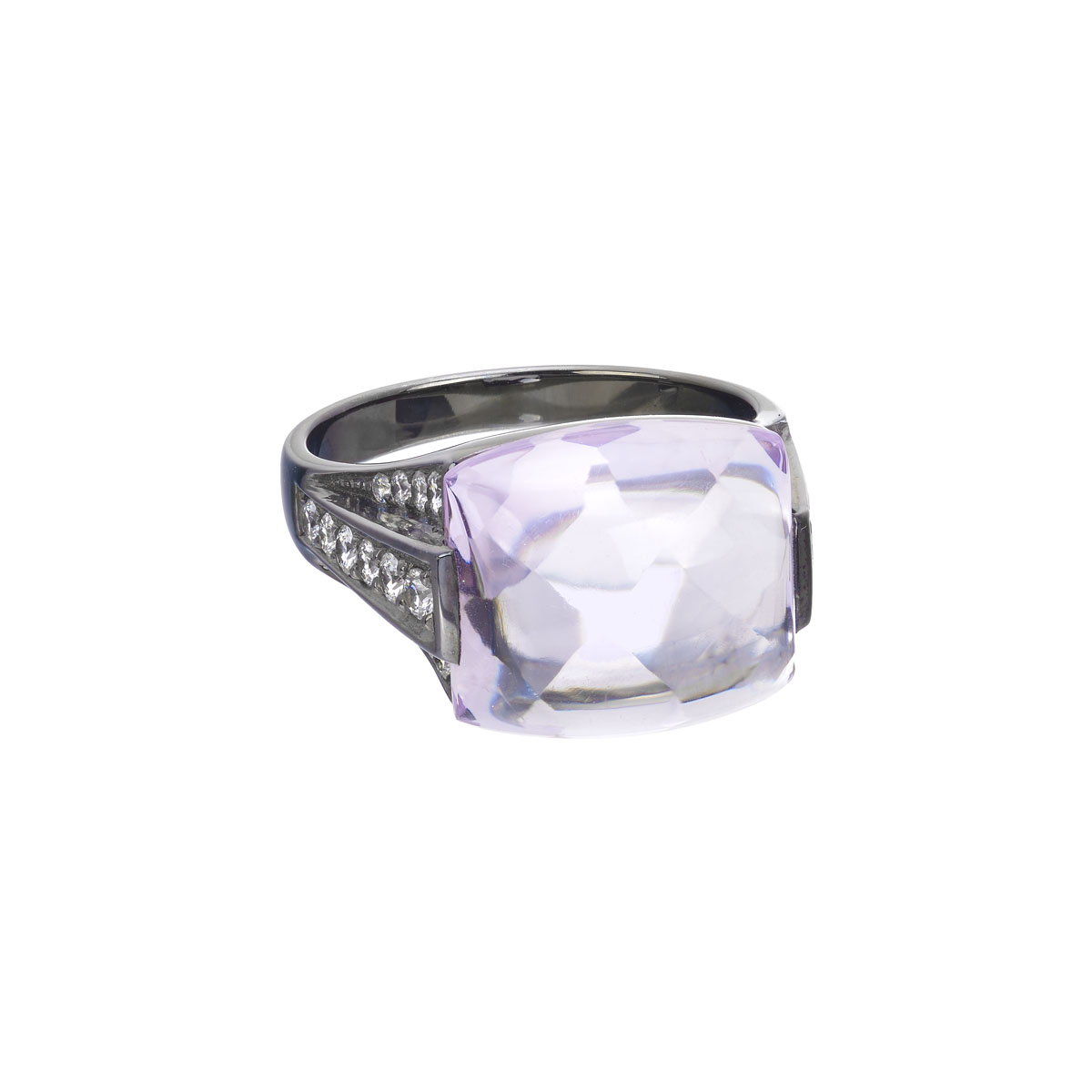 DIAMOND RING WITH AMETHYST 18K BLACKENED GOLD