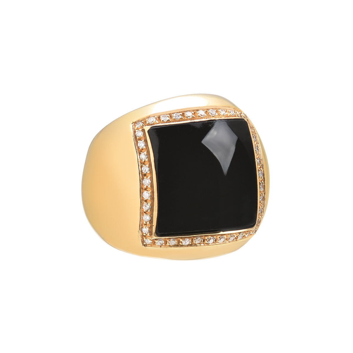DIAMOND RING WITH ONYX 18K ROSE GOLD