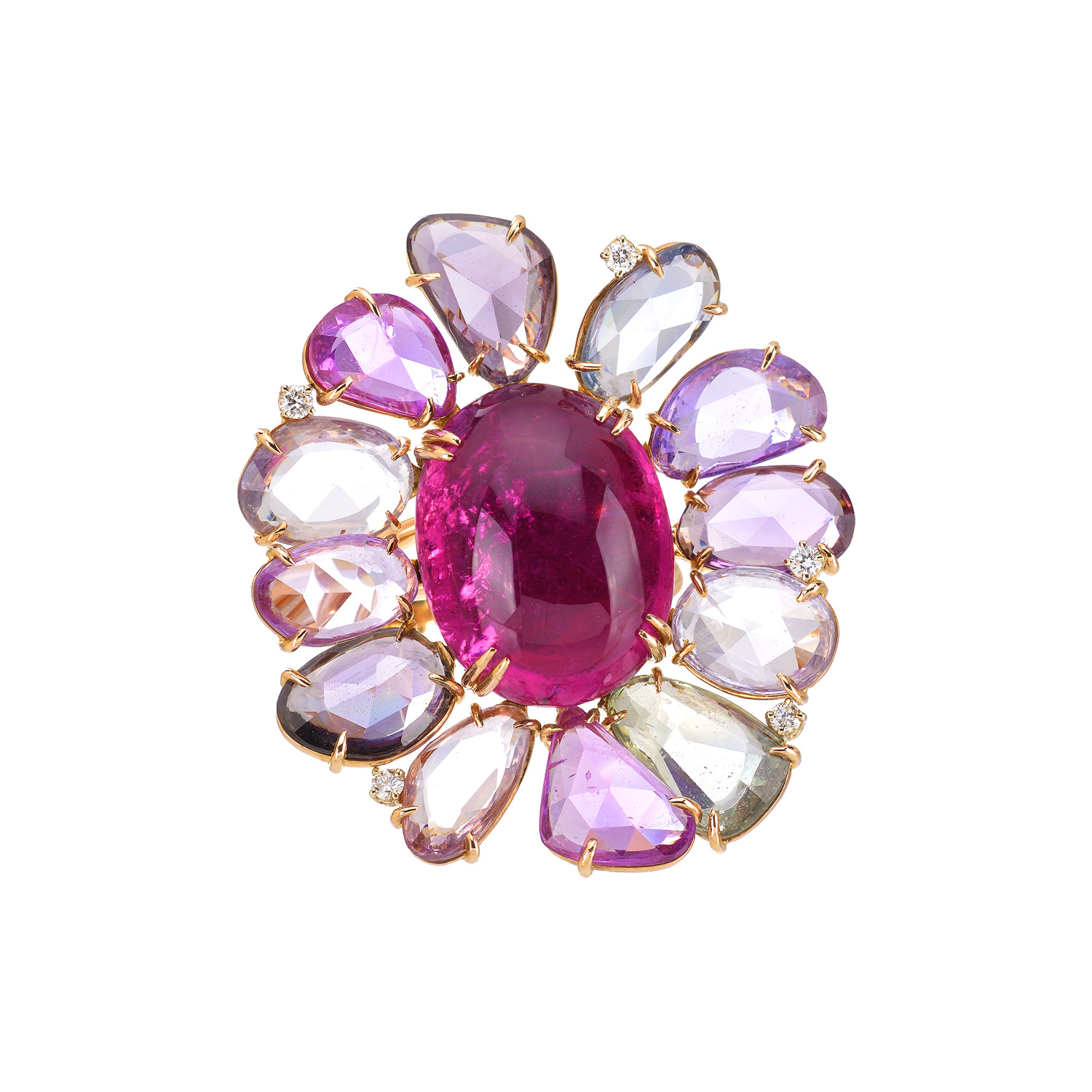 DIAMOND RING WITH SEMI-PRECIOUS STONES 18K ROSE GOLD