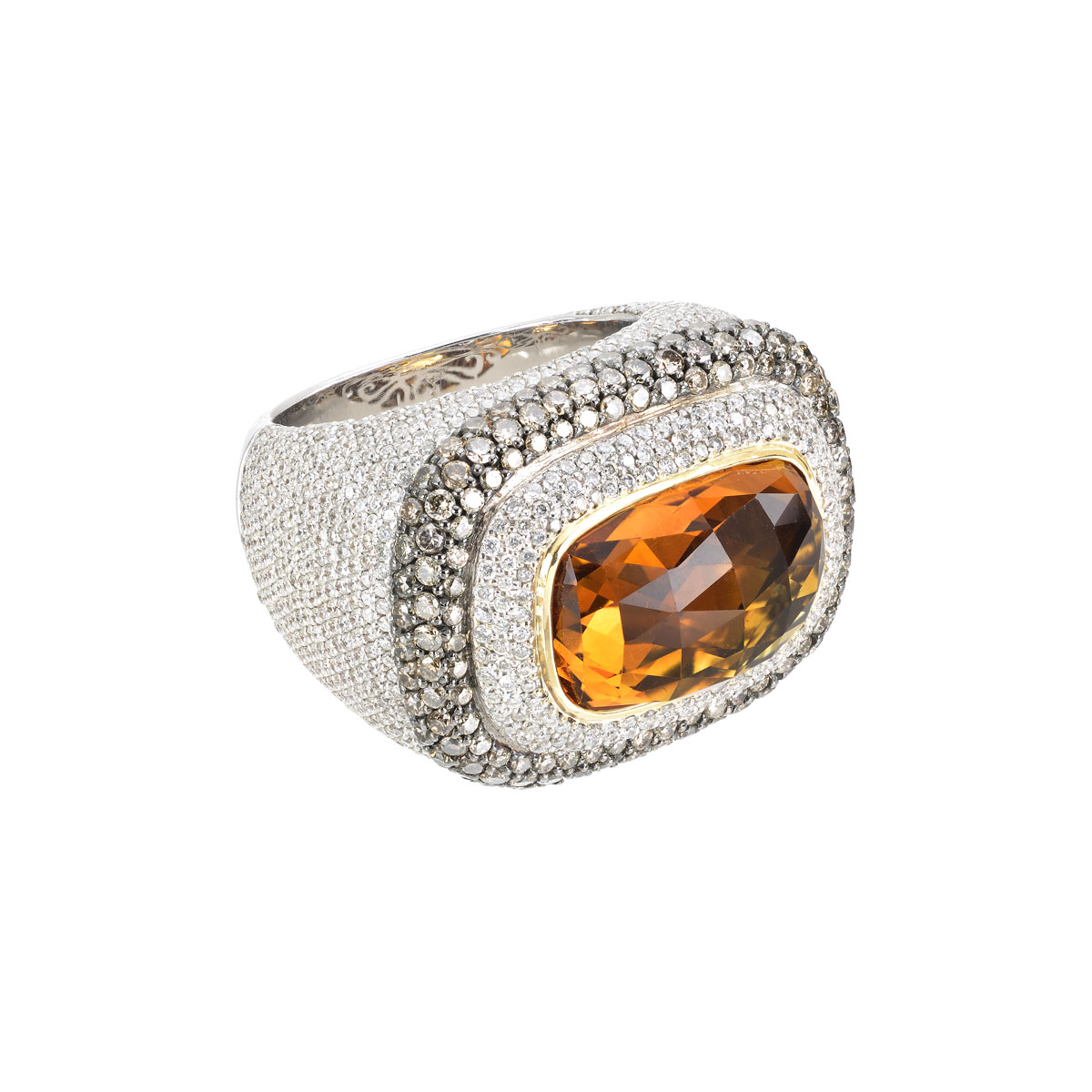 DIAMOND RING WITH CITRIN 18K WHITE GOLD