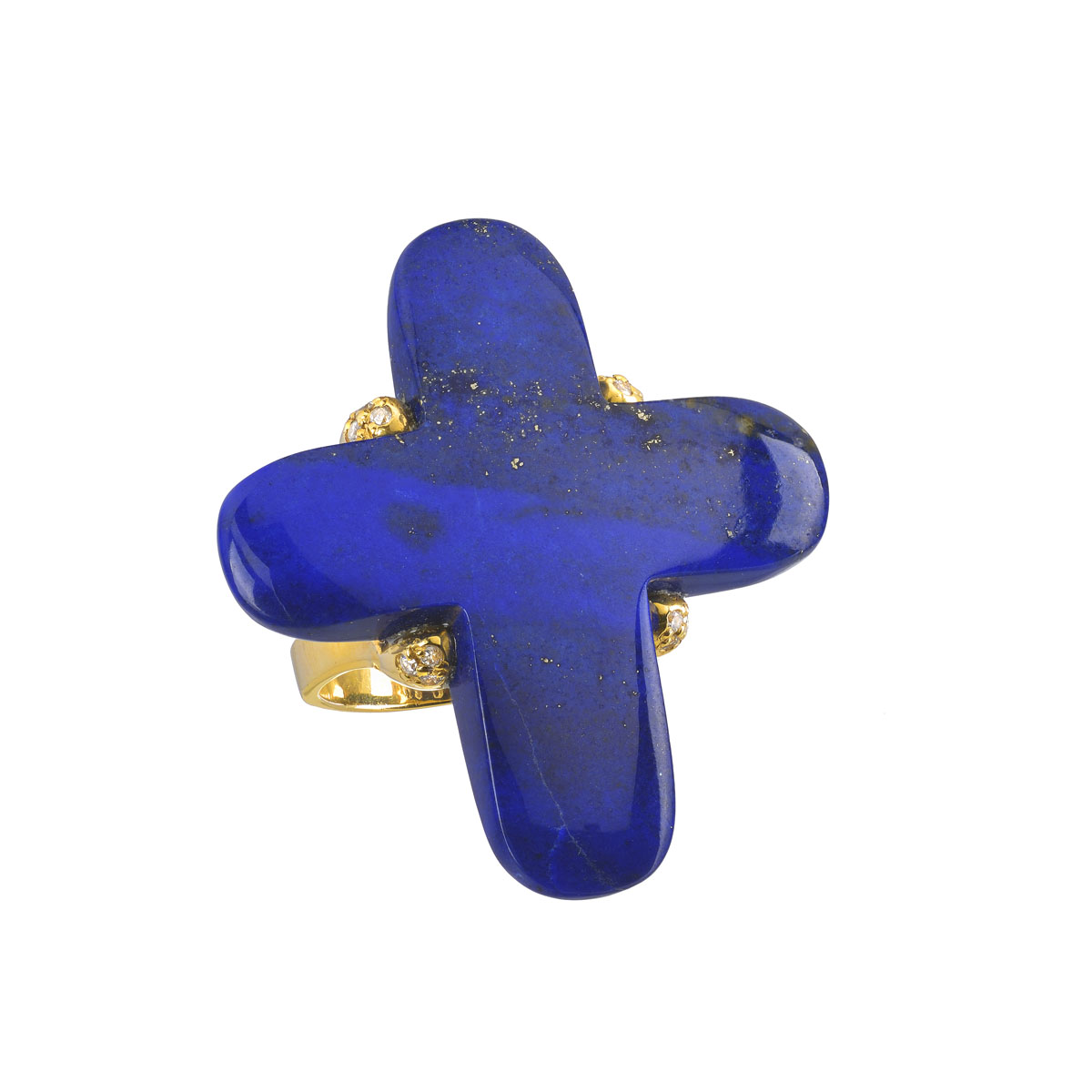 CROSS DIAMOND RING WITH LAPIS K18 YELLOW GOLD