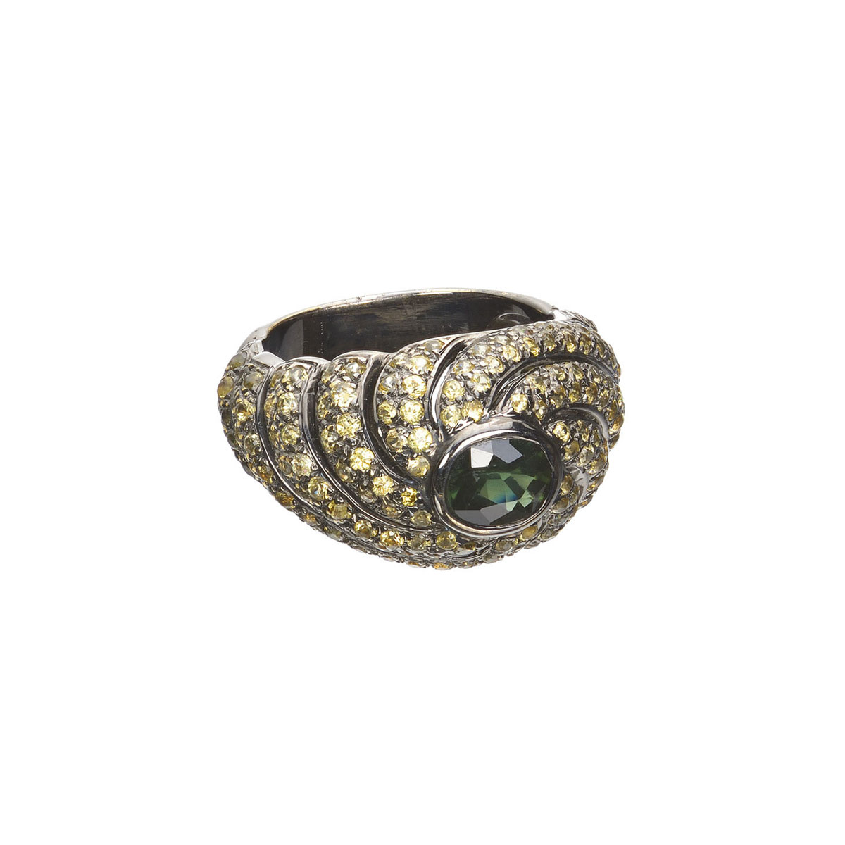 RING WITH SEMI-PRECIOUS STONES K18 BLACKENED GOLD