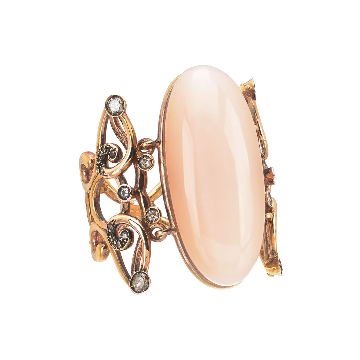BROWN DIAMOND RING WITH SEMI-PRECIOUS STONE K18 ROSE GOLD