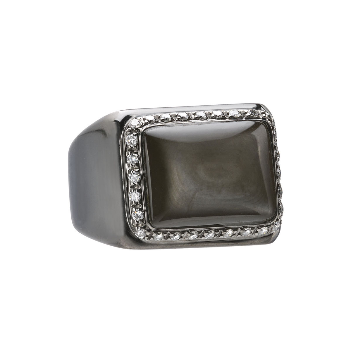 DIAMOND RING WITH SEMI-PRECIOUS STONE K18 BLACKENED GOLD