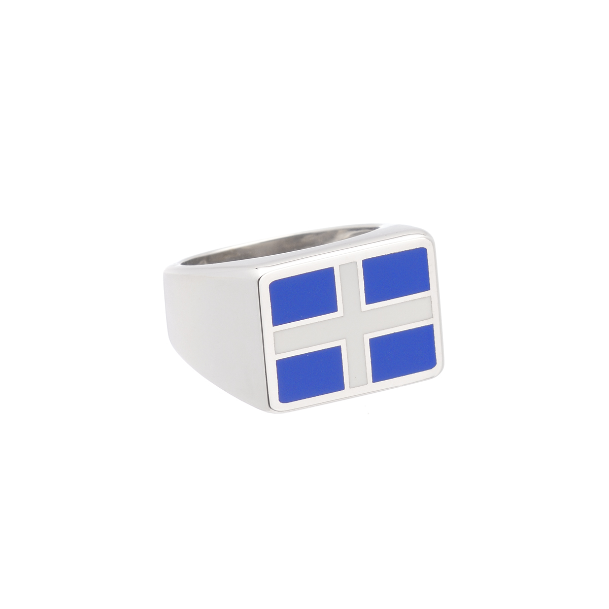 WHITE GOLD RING K14 WITH GREEK FLAG